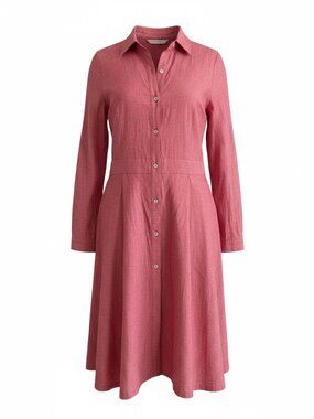 Jeffrey Banks NWT Red Cotton Chambray Button Front Midi Shirt Dress L